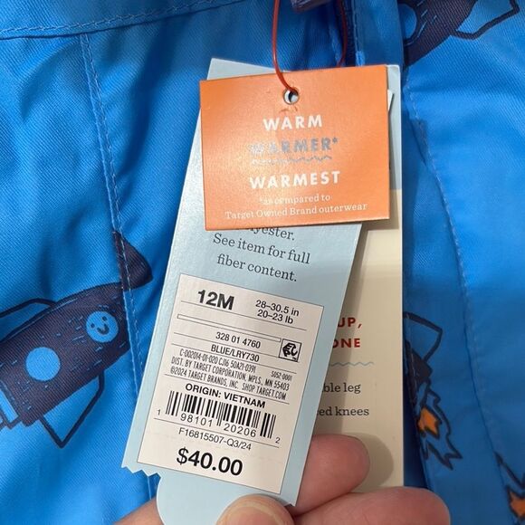 NWT Cat & Jack Vibrant Blue Infant Snowsuit with a Rocket Print - Picture 6 of 12